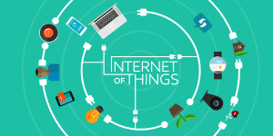 Internet of things with its components on green background
