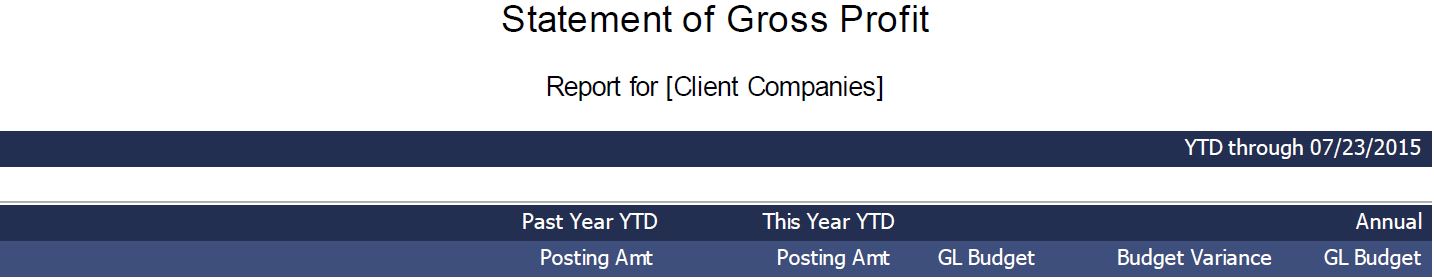 Screenshot of Statement of Gross Profit Report for Client's Company's Example