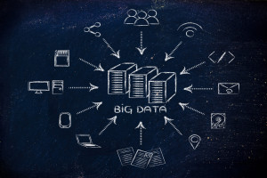 Big Data and all its components logo images, blue background