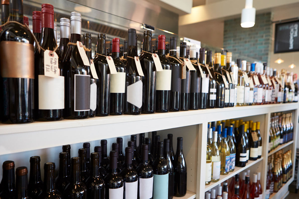 Bottles of Wine on Shelves