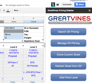Sidebar of GreatVines app