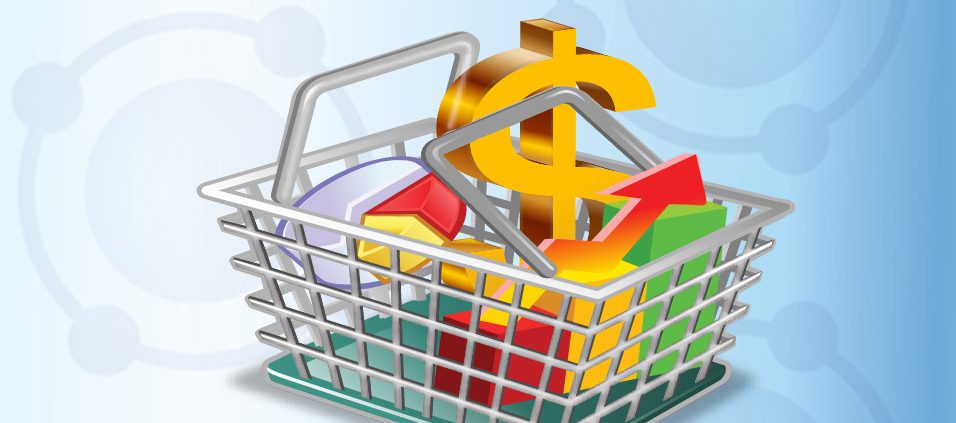 a basket of a dollar sign and other data symbols