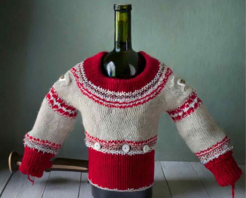 holiday christmas sweater wine bottle wearing